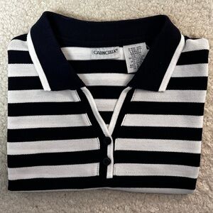 Cabin Creek Navy & White Striped Sleeveless V-Neck Top Size Large 12/14